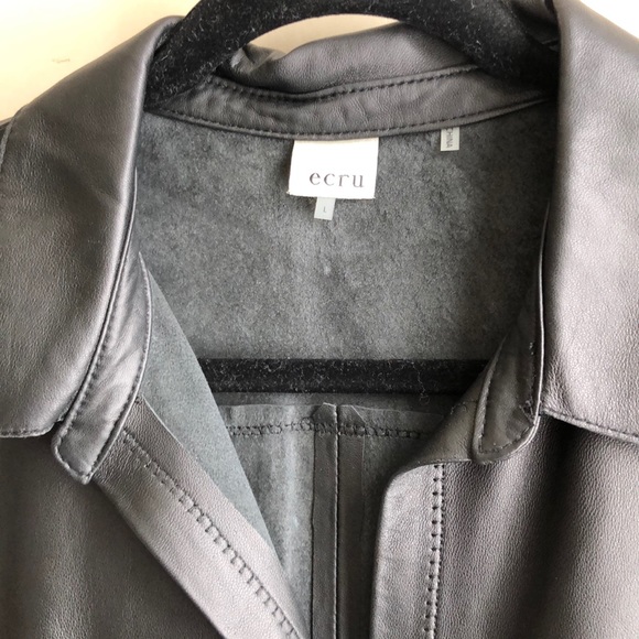 Ecru Black Leather Button Down Shirt